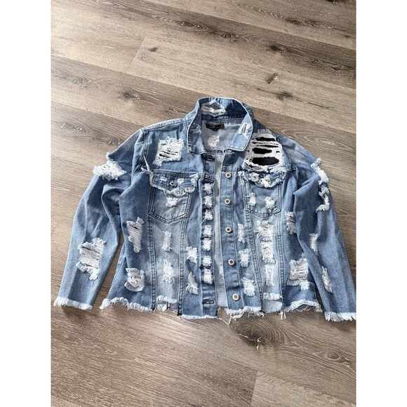 Distressed denim jacket women - Picture 2 of 6